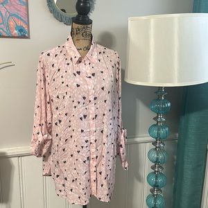 Talbots Pink Heart Button Down Shirt